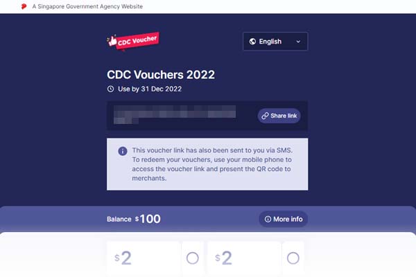 Redeem CDC Vouchers 2022 - Voucher balance and available denominations