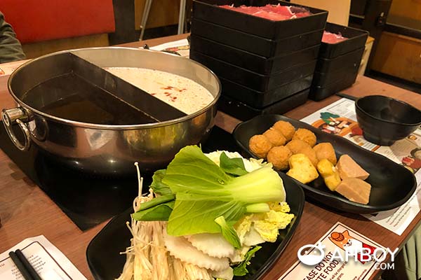 Suki-ya Japanese Hotpot - Sliced pork, vegetales, meat balls and soup bases