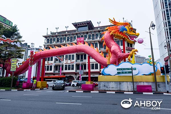 Chinatown CNY 2024 - Side view of dragon statue along New Bridge Road