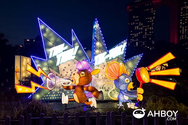 River Hongbao 2024 春到河畔 - Illuminated zodiac lanterns with Marina Bay Sands (MBS) as the backdrop